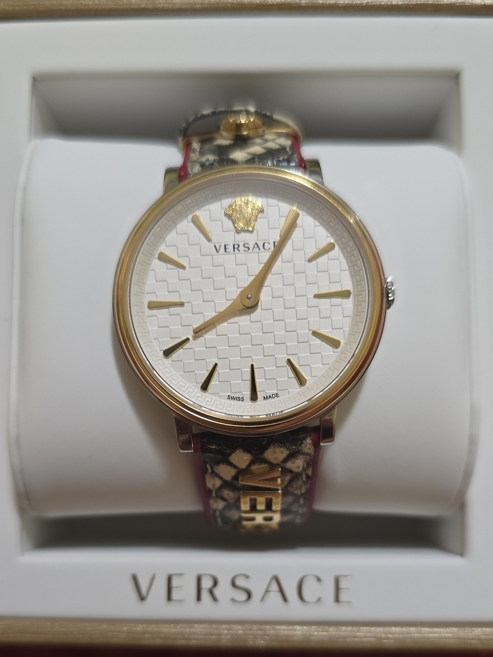 Authentic Versace Swiss Made Watch Gold Medusa Snakeskin Leather